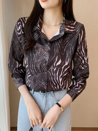 Allover Print Button Front Shirt, Casual Long Sleeve