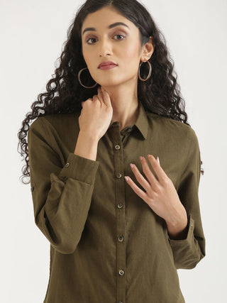 Olive Green Airy-Linen Shirt