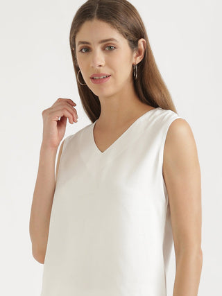 White V-Neck Sleeveless Top