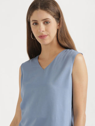 English Blue V-Neck Sleeveless Top