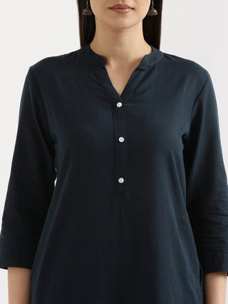 Navy Blue Airy Linen Long Kurta