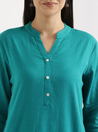 Teal Airy Linen Long Kurta