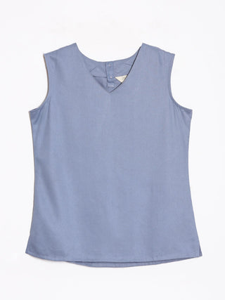 English Blue V-Neck Sleeveless Top