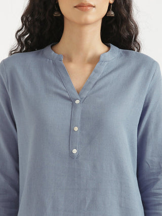 English Blue Airy Linen Short Kurta