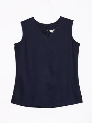 Navy Blue V-Neck Sleeveless Top