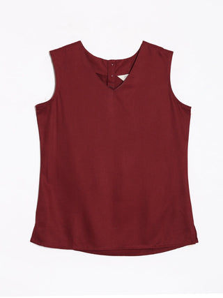 Maroon V-Neck Sleeveless Top