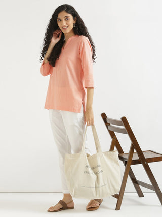 Peach Airy Linen Short Kurta