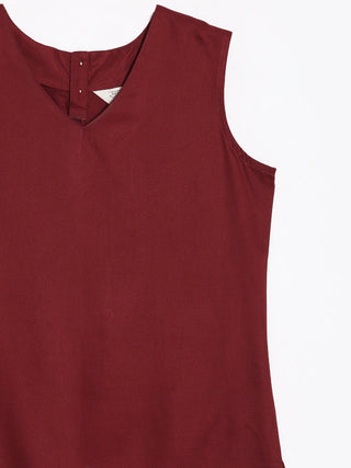 Maroon V-Neck Sleeveless Top