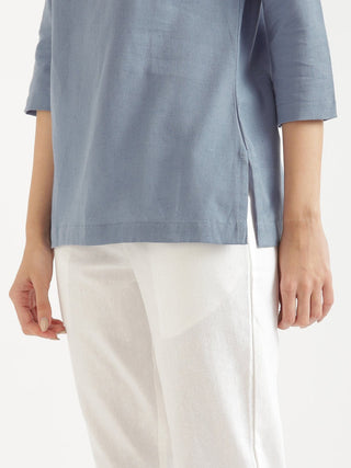 English Blue Airy Linen Short Kurta