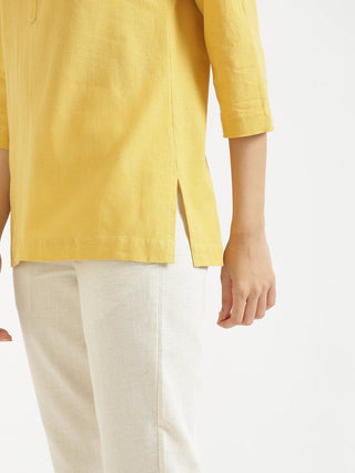 Yellow Airy Linen Short Kurta