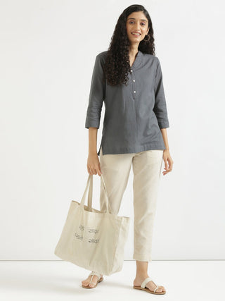 Slate Grey Airy Linen Short Kurta