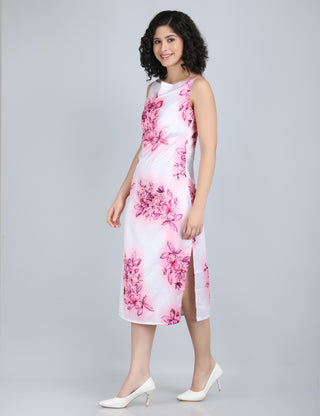 Elegant Pink Floral Midi Dress