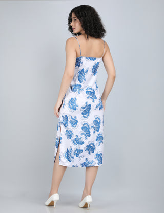 Charming Blue Floral Midi Dress