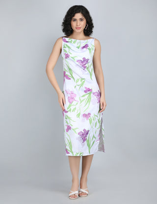 Graceful Purple Floral Midi Dress