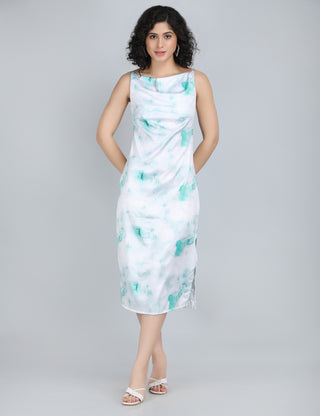 Tranquil Teal Watercolor Midi Dress