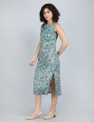 Elegant Turquoise Rose Print Midi Dress