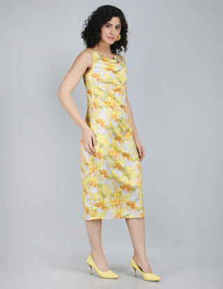 Golden Blossom Midi Dress