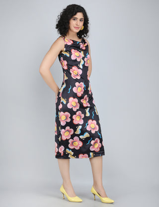 Bold Floral Print Midi Dress