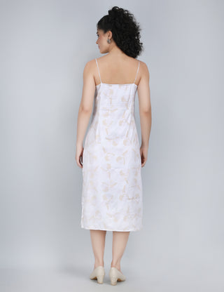 Elegant Ivory Floral Midi Dress