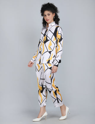 Abstract Yellow & Black Satin Co-Ord Set