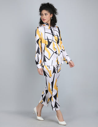 Abstract Yellow & Black Satin Co-Ord Set