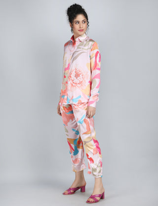 Floral Fantasy Satin Co-Ord Set