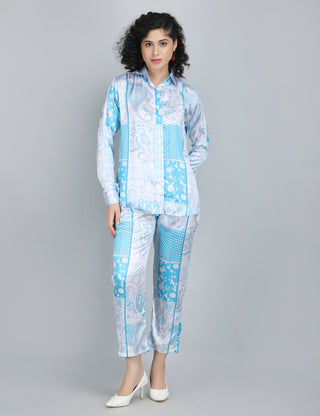 Azure Harmony Satin Co-Ord Set