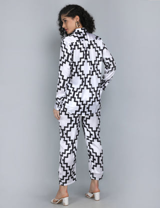 Geometric Black & White Satin Co-Ord Set