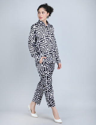 Geometric Maze Print Satin Co-Ord Set