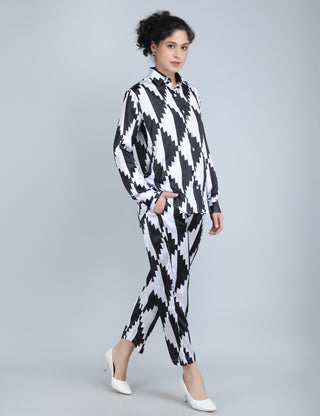 Monochrome Zigzag Satin Co-Ord Set