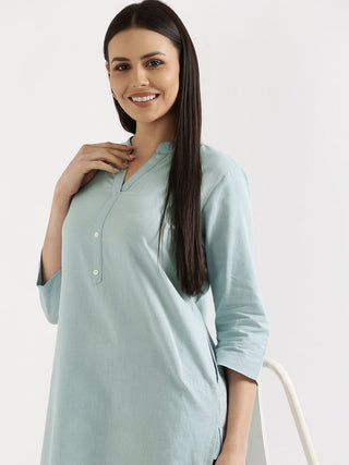 Sky Blue Airy Linen Long Kurta