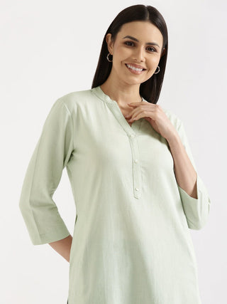 Mint Green Airy Linen Long Kurta