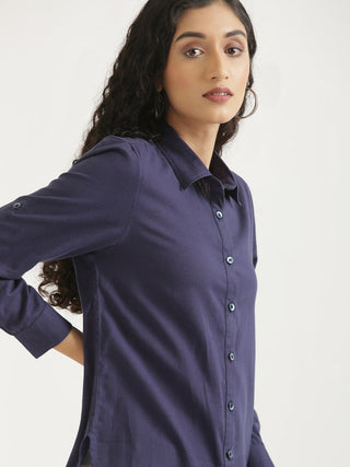 Navy Blue Airy-Linen Shirt