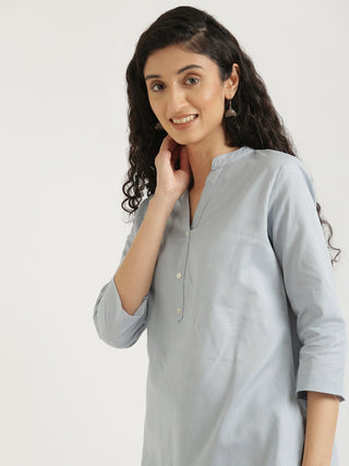 Sky Blue Airy Linen Short Kurta