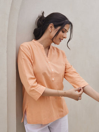 Peach Airy Linen Short Kurta