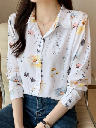 Floral Print Button Front Shirt, Casual Long Sleeve