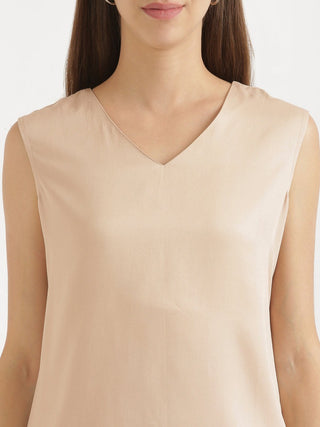 Beige V-Neck Sleeveless Top