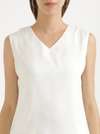 White V-Neck Sleeveless Top