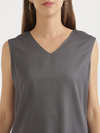 Grey V-Neck Sleeveless Top