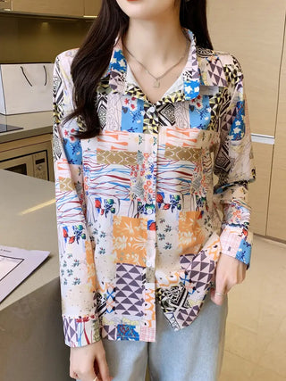 Abstract Print Button Front Shirt, Casual Collar Long Sleeve