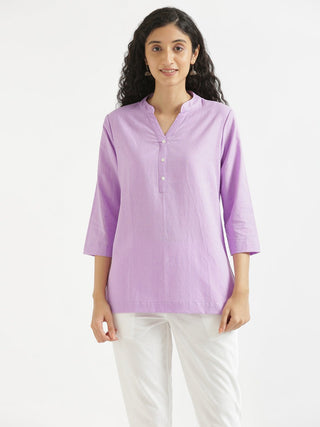 Lilac Airy Linen Short Kurta