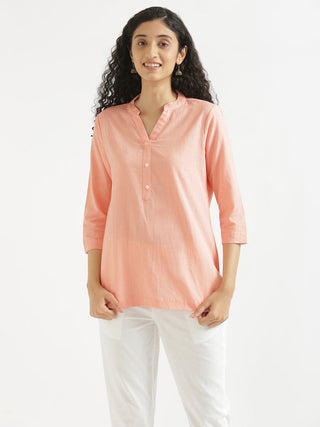 Peach Airy Linen Short Kurta