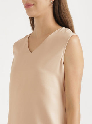 Beige V-Neck Sleeveless Top