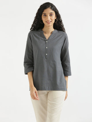 Slate Grey Airy Linen Short Kurta