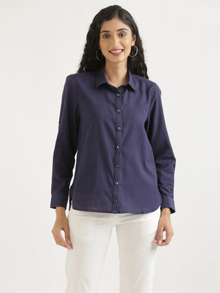 Navy Blue Airy-Linen Shirt