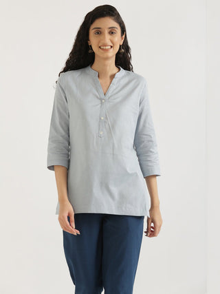 Sky Blue Airy Linen Short Kurta