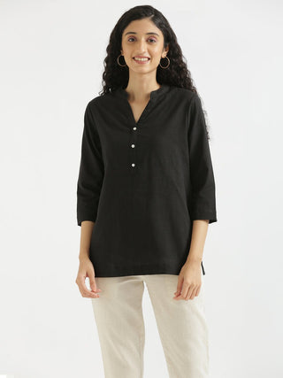 Black Airy Linen Short Kurta