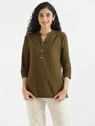 Olive Green Airy Linen Short Kurta