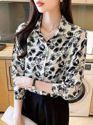 Floral Print Button Front Shirt, Casual Long Sleeve