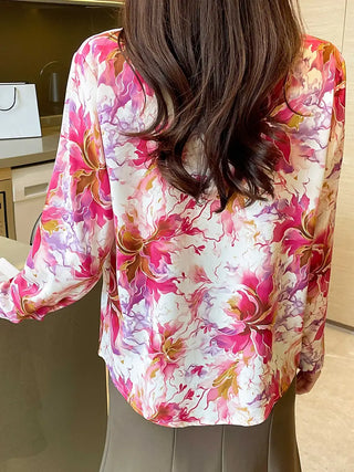 Floral Print Button Front Shirt, Casual Long Sleeve